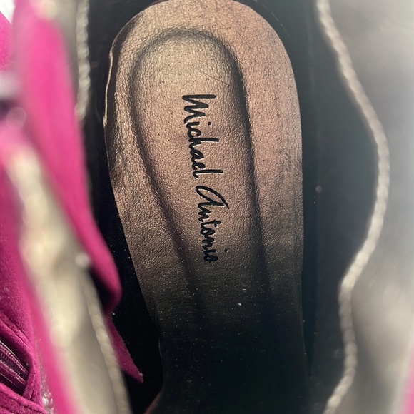 MICHAEL ANTONIO ULTRASUEDE BURGUNDY WEDGE PLATFORM BOOTIES SIZE 8 PURPLE - Picture 6 of 13